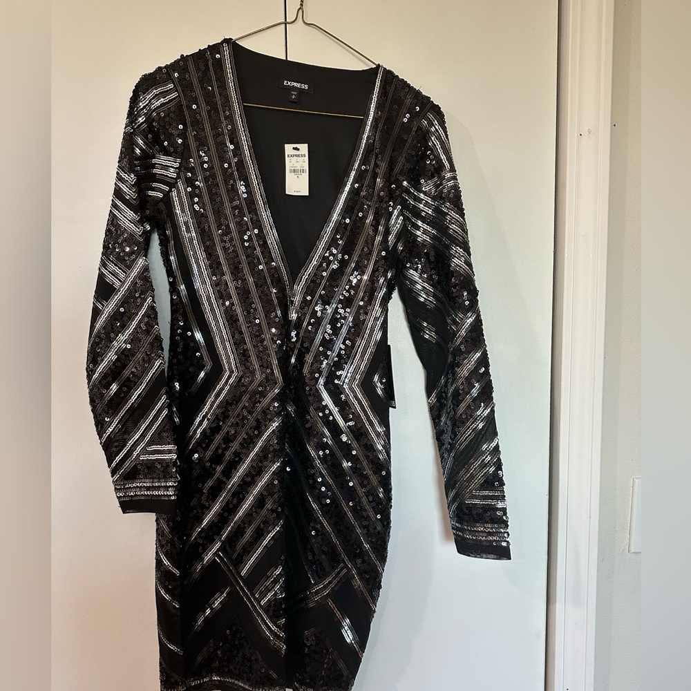 Express black long sleeve sequin dress